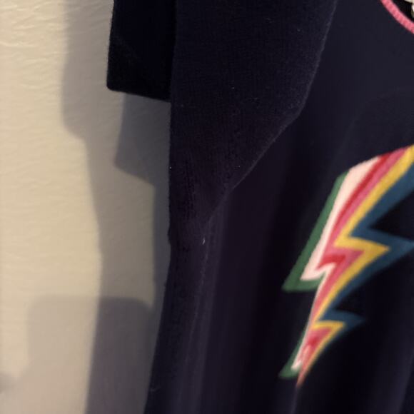 Boden Romy 50% Wool 50% Cotton Navy Blue Rainbow Lightning Bolt Sweater Jumper S - Picture 6 of 9